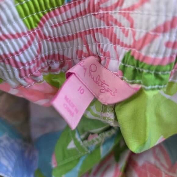 Lilly Pulitzer Size 10 Pull On Pants Green Pink Lightweight Wish Wash Tropical - Picture 5 of 6